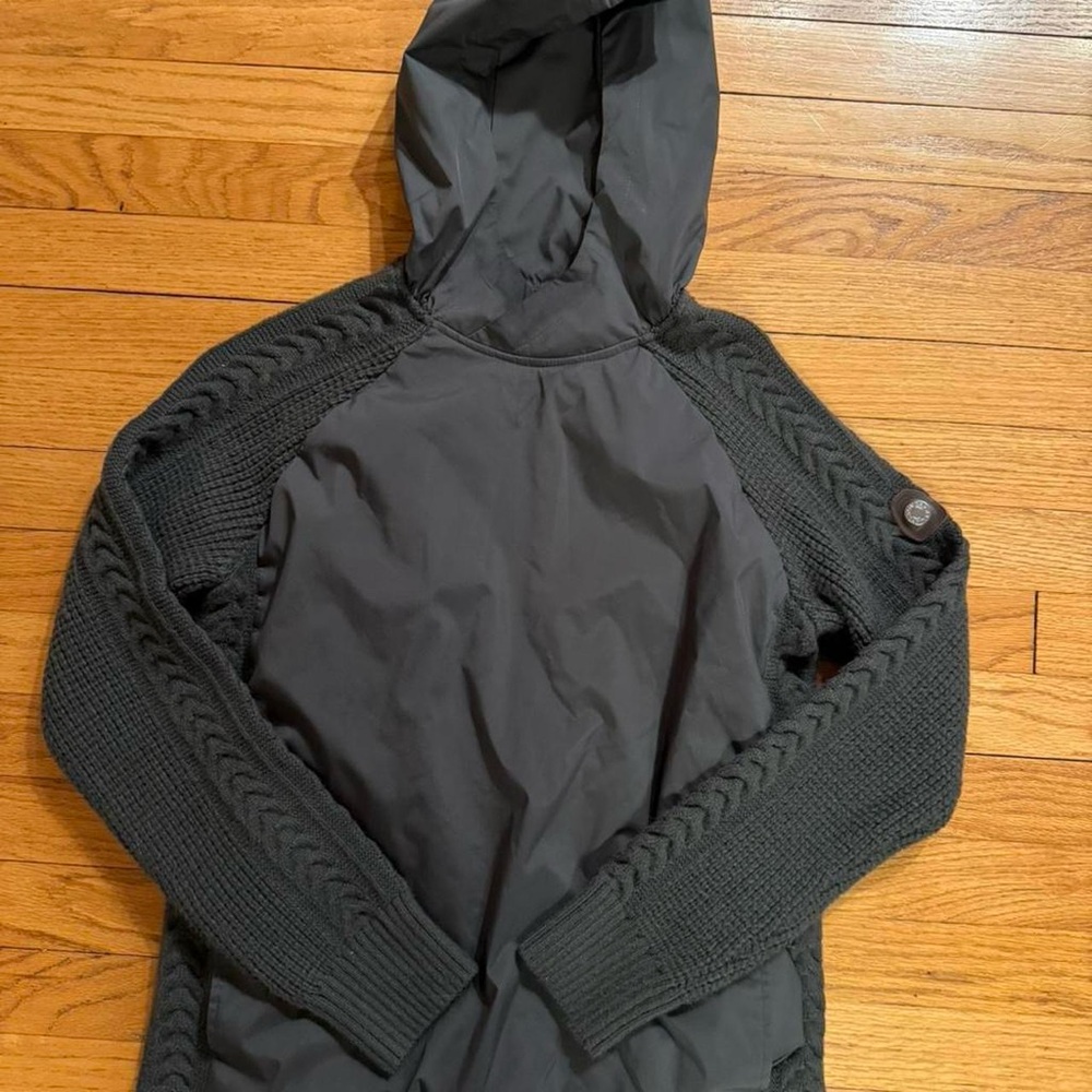 Dark Green Wool and Quilted Hooded Sweater